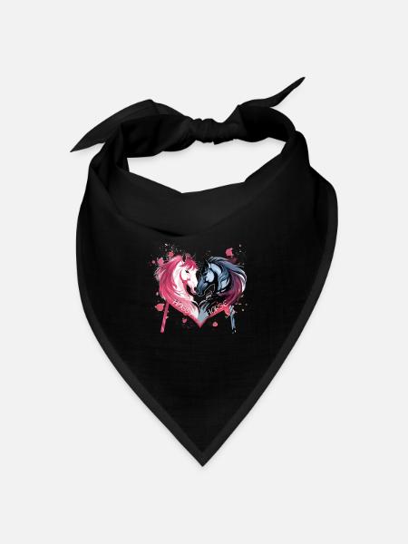 Pferdeköpfe in Herzform - Bandana Dreieckstuch - Schwarz