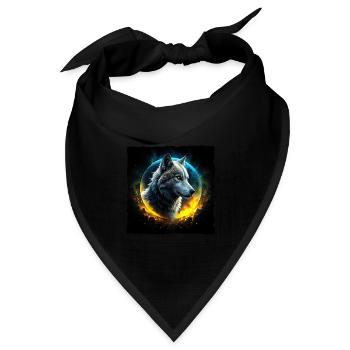 Wolf vor leuchtendem Mond - Bandana Dreieckstuch - Schwarz - Vorne