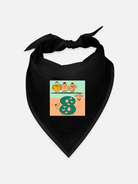 Zahl Acht - Hühner - Bandana Dreieckstuch - Schwarz