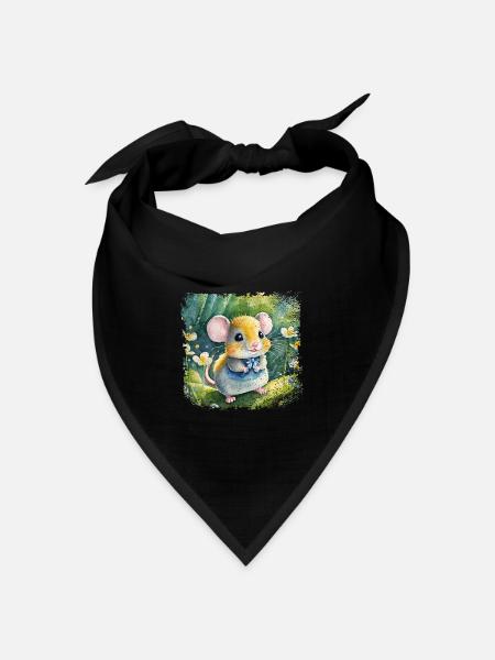 Niedliche Babymaus die fröhlich im Garten spielt - Bandana Dreieckstuch - Schwarz