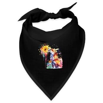 Fuchs mit Aquarellblume, Fuchs - Bandana Dreieckstuch - Schwarz - Vorne
