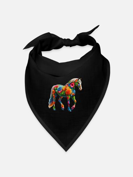Pferd mit Blumen geschmückt - Bandana Dreieckstuch - Schwarz