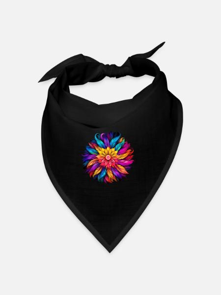Regenbogenfeder Mandala - Bandana Dreieckstuch - Schwarz