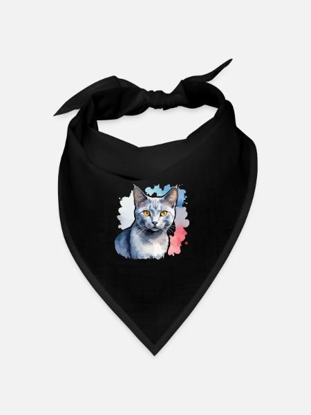 Russisch Blau Katze Wasserfarben - Bandana Dreieckstuch - Schwarz