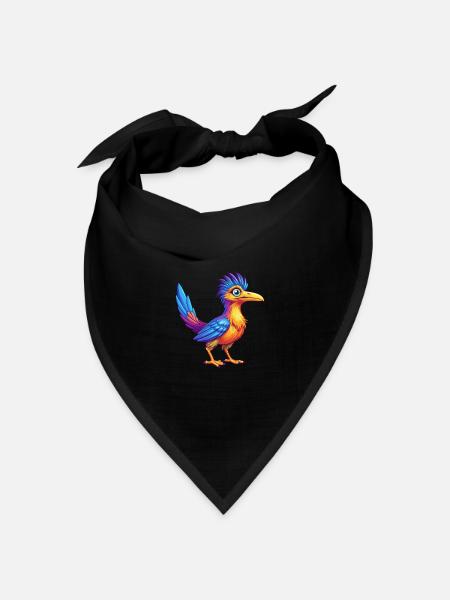 Roadrunner Bunte Kawaii Cartoon Figur Vogel - Bandana Dreieckstuch - Schwarz