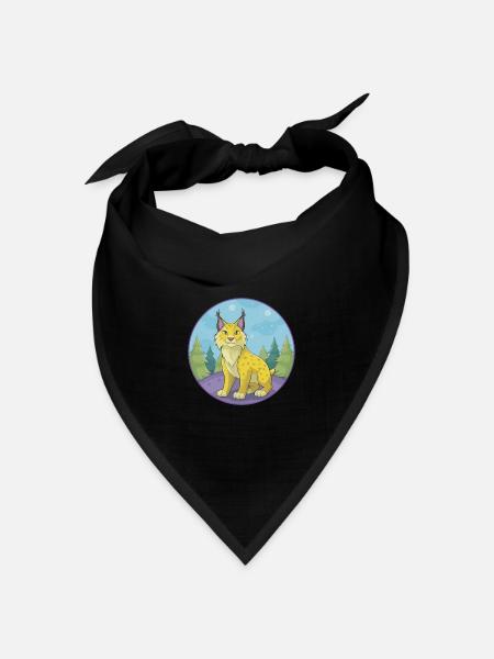 Luchs Niedliche Kawaii Cartoon Clipart Tier Haustier - Bandana Dreieckstuch - Schwarz