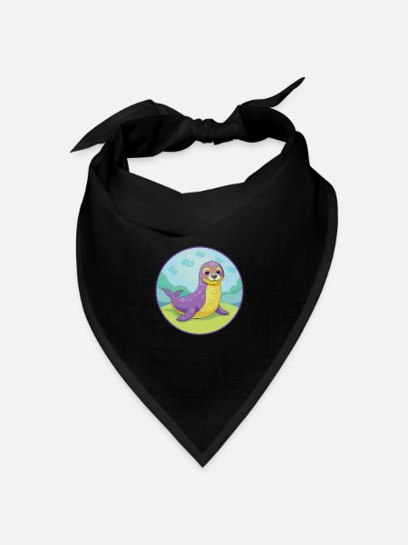 Siegel Niedliche Kawaii Cartoon Clipart Tier Haustier - Bandana Dreieckstuch - Schwarz