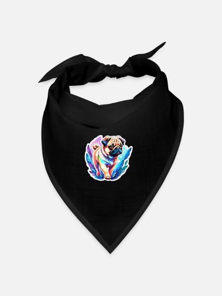 Mops Wasserfarben - Bandana Dreieckstuch - Schwarz