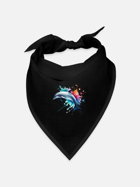 Lebendiger Delfin in Aquarell, Ozean - Bandana Dreieckstuch - Schwarz