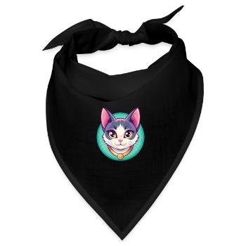 Japanische Bobtail Katze Rasse Karikatur Kawaii Tier - Bandana Dreieckstuch - Schwarz - Vorne