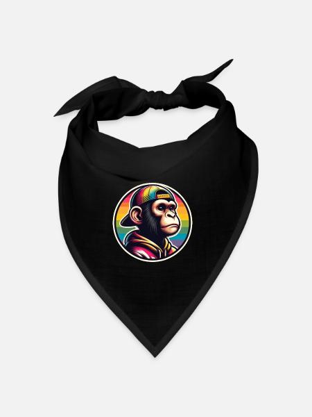 Affe Hoodie Cap Regenbogen - Bandana Dreieckstuch - Schwarz