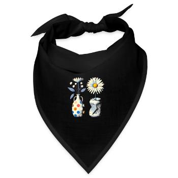 Vintage-Gänseblümchen in skurrilen Vasen - Bandana Dreieckstuch - Schwarz - Vorne