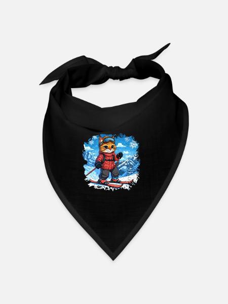 Ski Katzen - Bandana Dreieckstuch - Schwarz