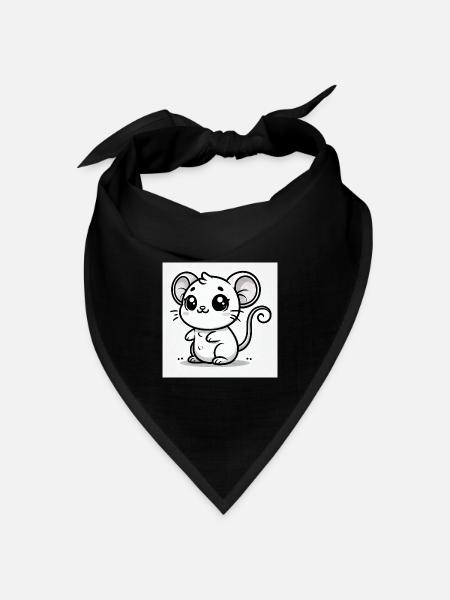Kawaii-Maus Schwarz-Weiß - Bandana Dreieckstuch - Schwarz