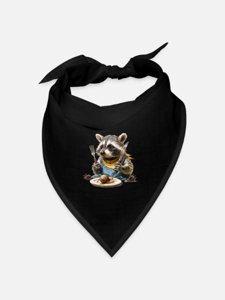 Waschbär-Küchenchef mit Gabel und Messer - Bandana Dreieckstuch - Schwarz