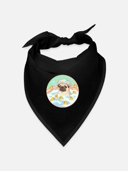 Mopps beim Badespaß - Bandana Dreieckstuch - Schwarz