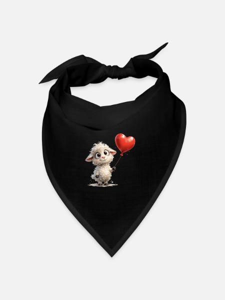 Lamm mit Herzballon - Bandana Dreieckstuch - Schwarz
