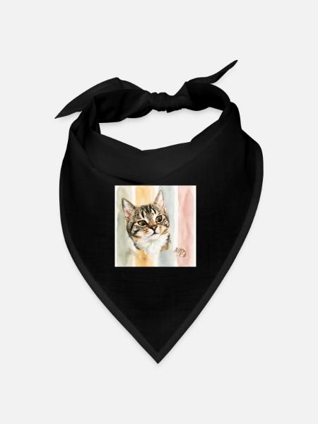 Pastellkatze Aquarellstreifen Katze Maus - Bandana Dreieckstuch - Schwarz
