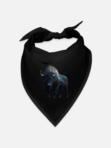 Bison schwarz Büffel mit Blitzen und Donner stark - Bandana Dreieckstuch - Schwarz