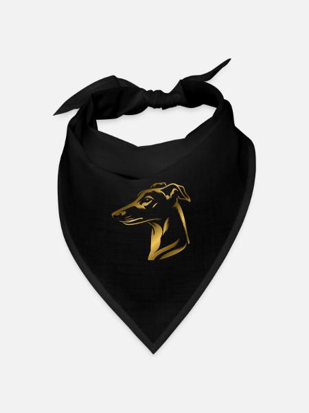 Windhund Whippet, Hundekopf, Zeichnung gold - Bandana Dreieckstuch - Schwarz