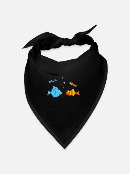 Lustige Fische machen Urlaub am Meer u. sagen Moin - Bandana Dreieckstuch - Schwarz