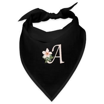 Buchstabe A mit Blume - Bandana Dreieckstuch - Schwarz - Vorne