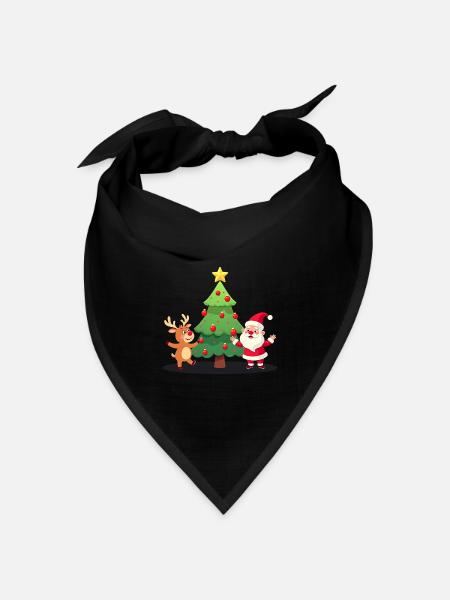 Rentier, Weihnachtsbaum & Santa für Weihnachten - Bandana Dreieckstuch - Schwarz
