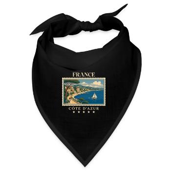 Frankreich Côte d’Azur Vintage Reisemarke - Bandana Dreieckstuch - Schwarz - Vorne