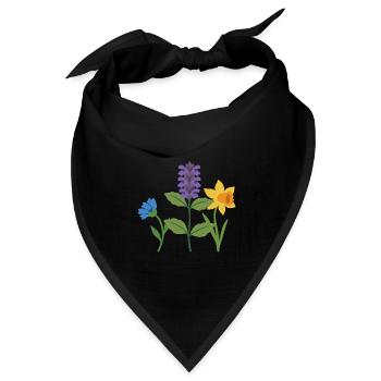 Blumen botanisch Pflanzen Zeichnung Blumenmotiv - Bandana Dreieckstuch - Schwarz - Vorne