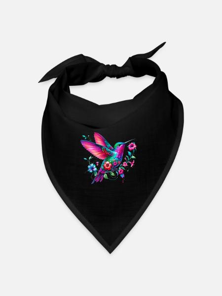 Kolibri mit Blumen geschmückt - Bandana Dreieckstuch - Schwarz