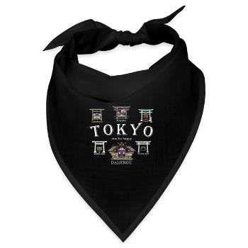 Tokio, Japan Handzeichnung, von Schreinen in Tokio - Bandana Dreieckstuch - Schwarz - Vorne