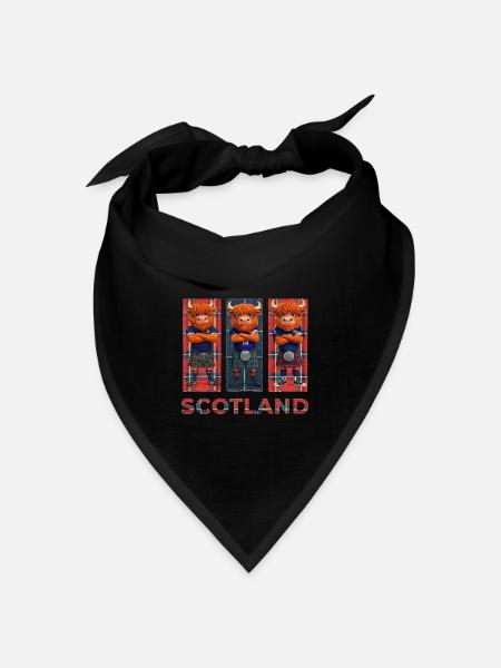 Highland-Kuh in Tartan-Kilts - Bandana Dreieckstuch - Schwarz