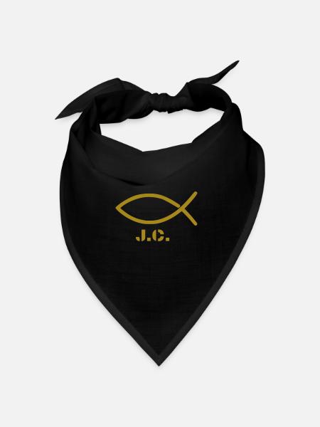 Fisch Christentum Gold mit Beschriftung - Bandana Dreieckstuch - Schwarz