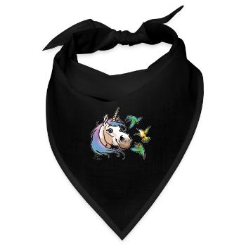 Einhorn und Kolibris (weiße Umrisse - Bandana Dreieckstuch - Schwarz - Vorne