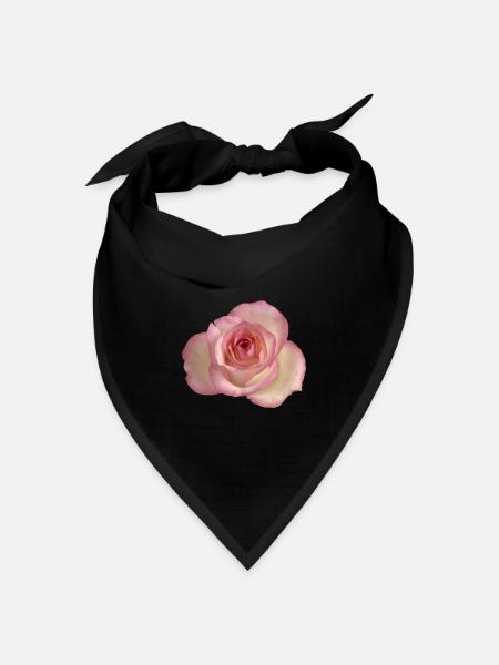 Rosa / weiße Rose - Bandana Dreieckstuch - Schwarz