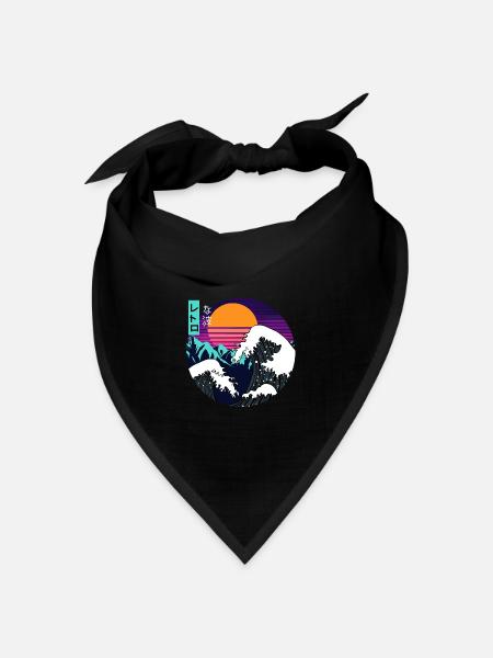 Great Wave Kanagawa Vaporwave Synthwave Aesthetic - Bandana Dreieckstuch - Schwarz