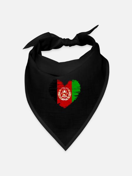 Afghanistan Herz Flagge Fahne Wappen - Bandana Dreieckstuch - Schwarz