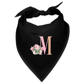 Buchstabe M mit Blumen - Bandana Dreieckstuch - Schwarz - Vorne