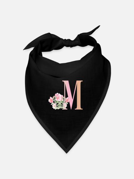 Buchstabe M mit Blumen - Bandana Dreieckstuch - Schwarz