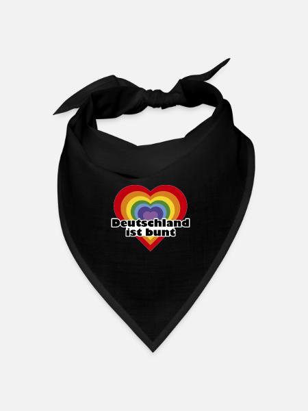 Deutschland ist bunt Herz in Regenbogen Farben - Bandana Dreieckstuch - Schwarz