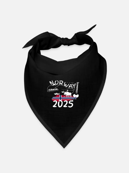 Norwegen 2025 Steinbeisser mit Bergen Elch Angeln - Bandana Dreieckstuch - Schwarz