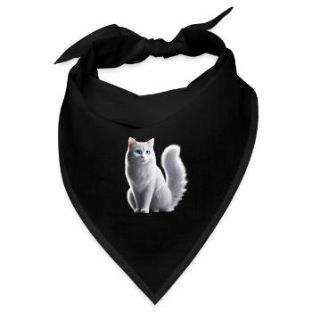 Katze Weiß Blaue Augen - Bandana Dreieckstuch - Schwarz - Vorne