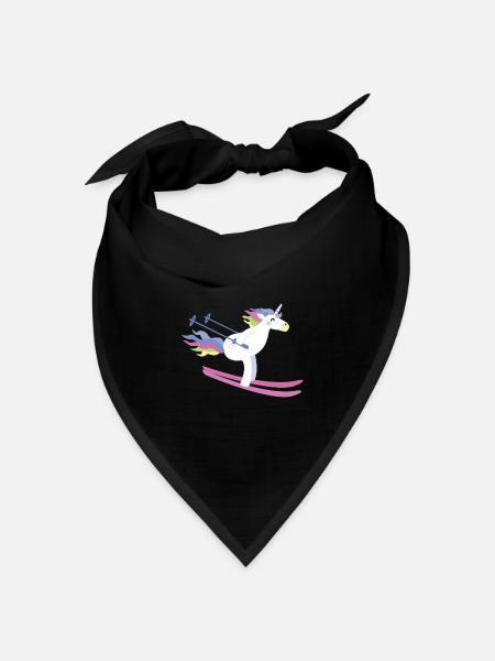 Einhorn auf Ski - Bandana Dreieckstuch - Schwarz