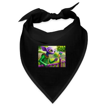 niedliches kleines grünes jahrgangs-alienmalen einen zaun - Bandana Dreieckstuch - Schwarz - Vorne