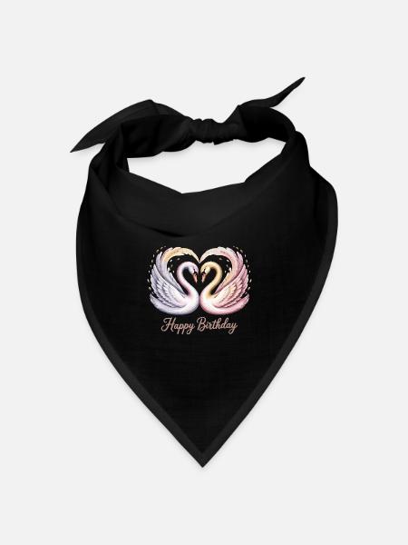 Geburtstags Shirt mit romantischen Schwänen - Bandana Dreieckstuch - Schwarz