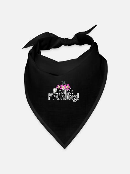 Endlich Frühling Blumen Jahreszeit Spruch - Bandana Dreieckstuch - Schwarz