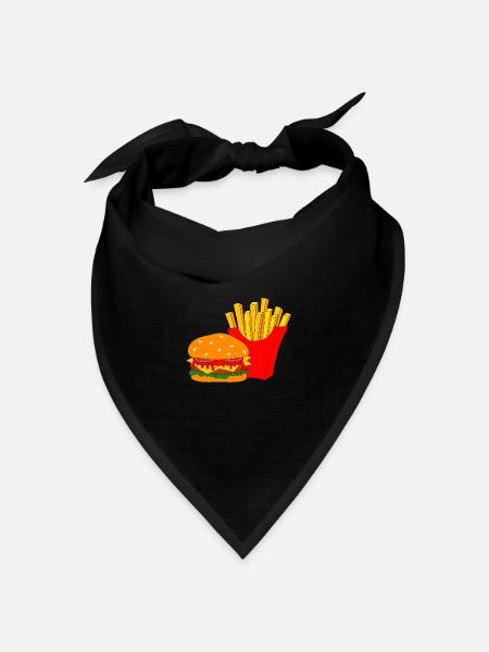 Burger mit Pommes - Bandana Dreieckstuch - Schwarz