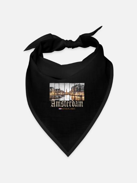 Amsterdam Niederlande bei Nacht Holland Vintage - Bandana Dreieckstuch - Schwarz
