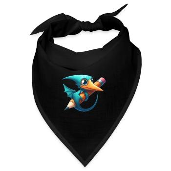 Pterodaktylus Bleistift Kawaii Flugsaurier Dino - Bandana Dreieckstuch - Schwarz - Vorne