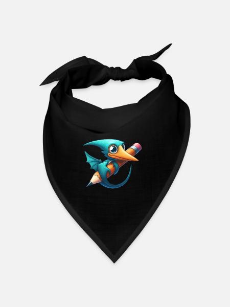 Pterodaktylus Bleistift Kawaii Flugsaurier Dino - Bandana Dreieckstuch - Schwarz